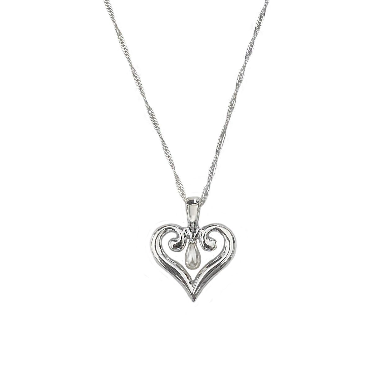 Sterling Silver Plated Isabella Necklace Twisted Chain HEART Charm