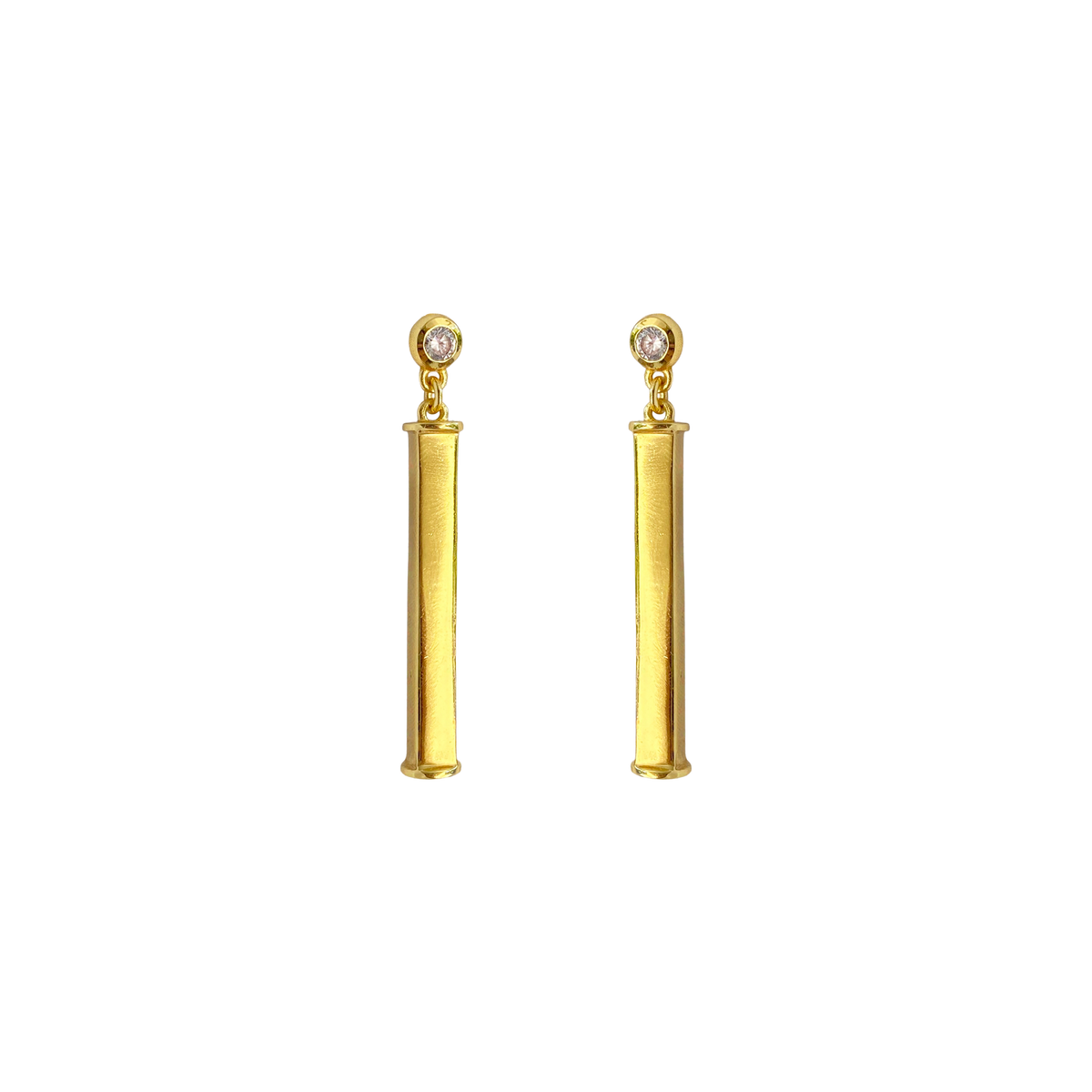 Gold Daria Bar Drop Earrings White Crystal CZ Statement Jewellery Gems