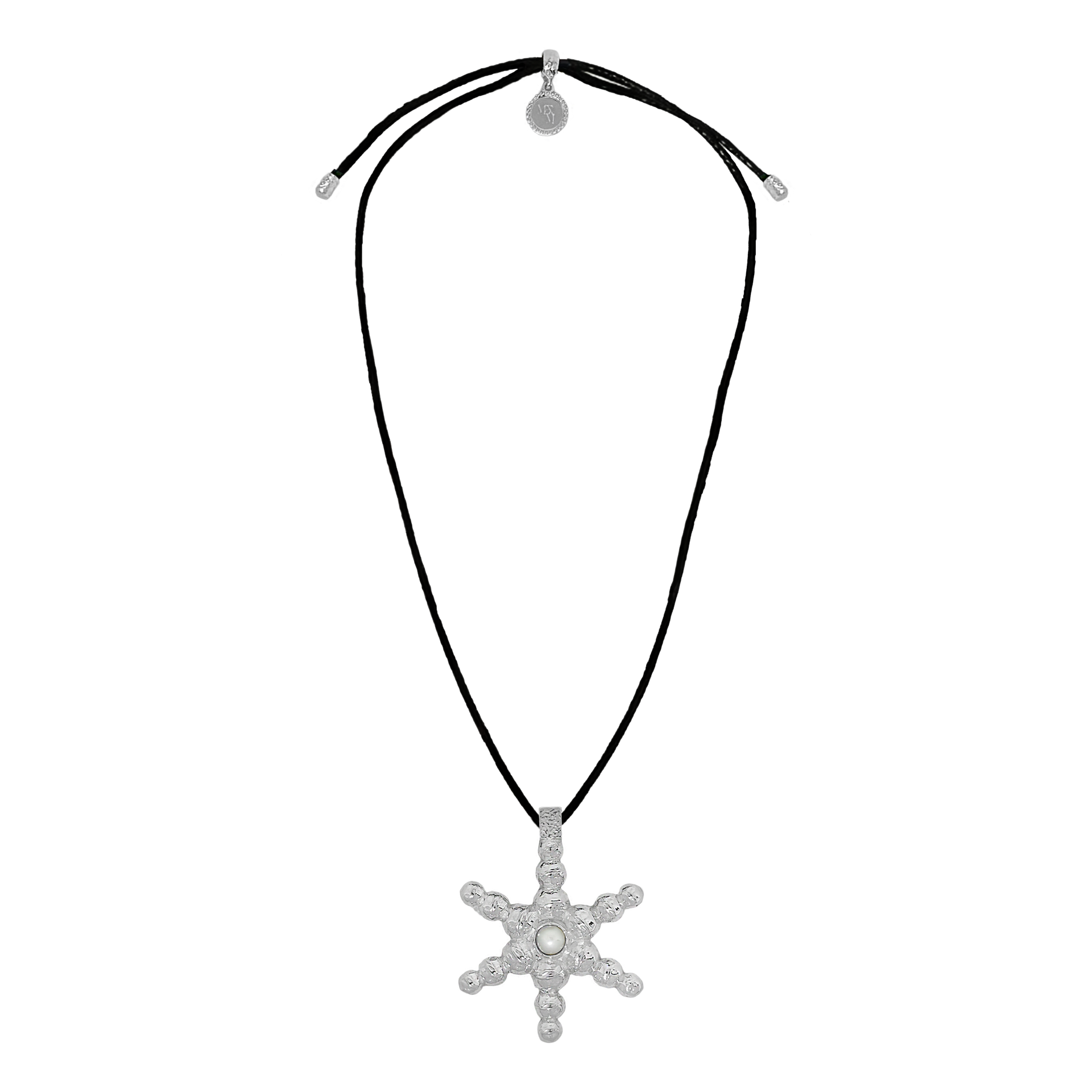 Silver Atlas Star Pearl Pendant Cord Necklace Sirens Mountain Moon