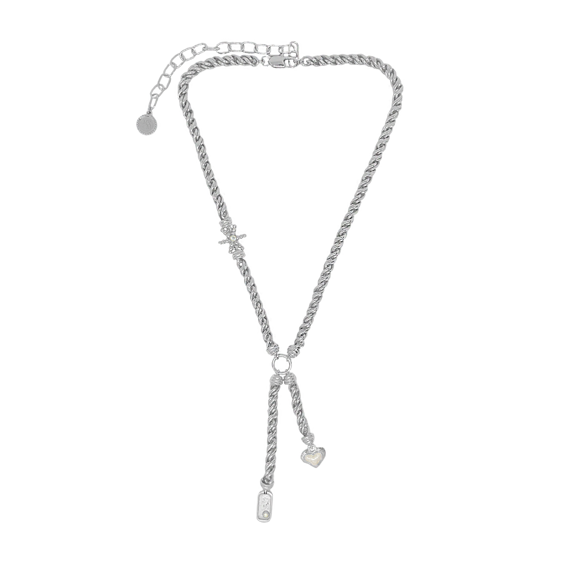 Silver Cassia Lariat Pearl Statement Chain Necklace Sirens
