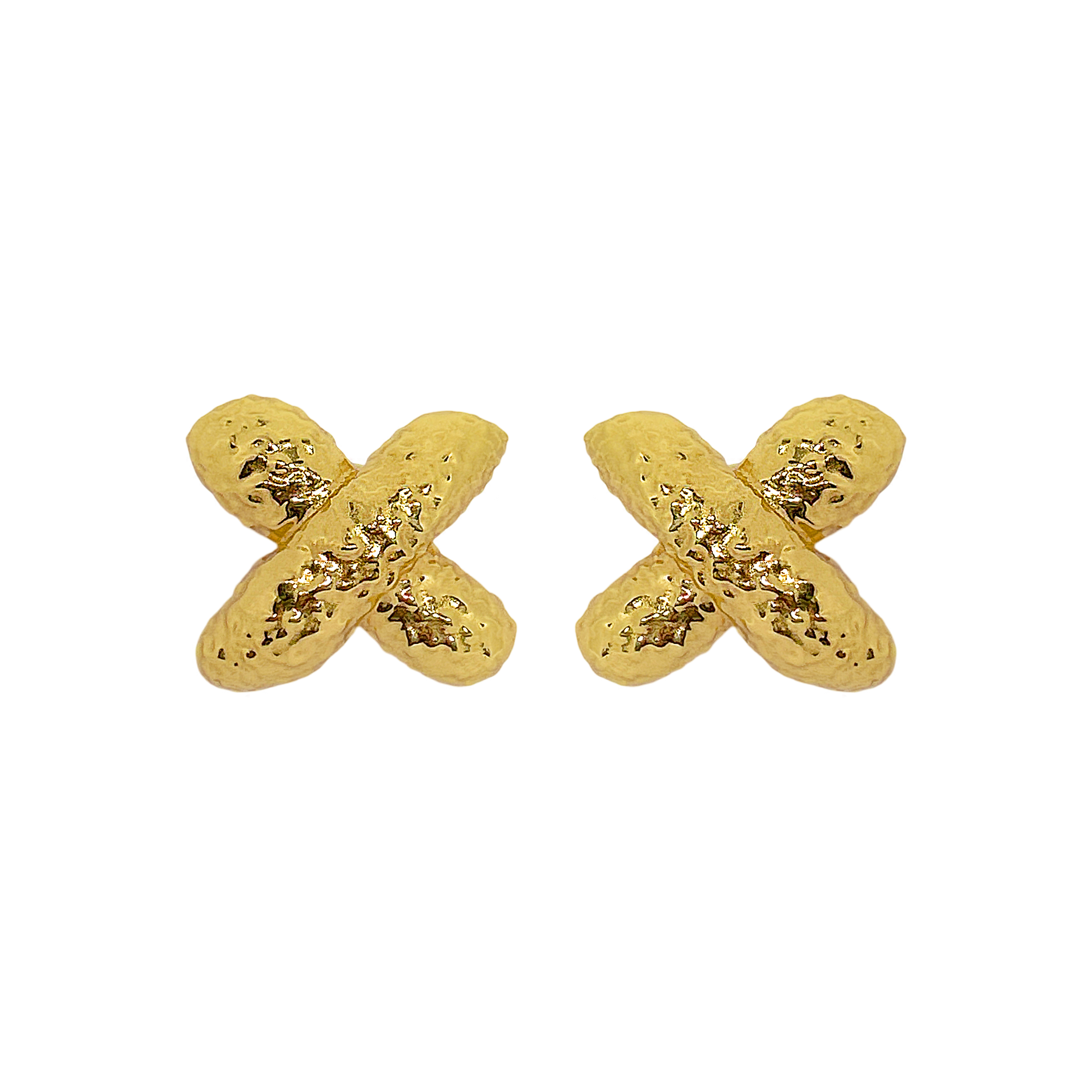 Gold Hammered Cross Oversized Studs Earrings Frances Legacy