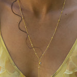 SKYE NECKLACE | GOLD worn on model — Mountain & Moon Chateau Soleil campaign