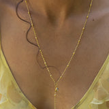 SKYE NECKLACE | GOLD worn on model — Mountain & Moon Chateau Soleil campaign