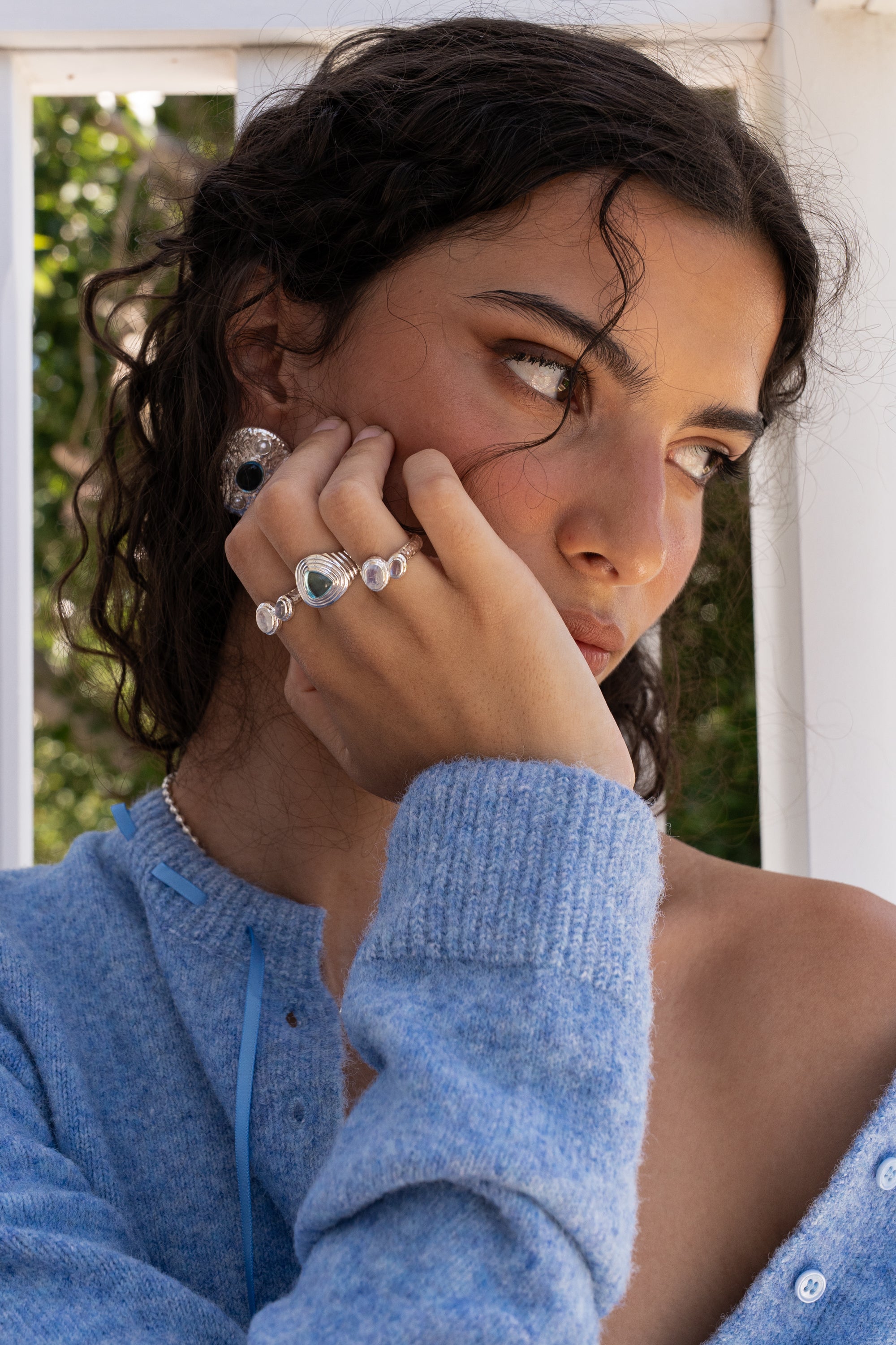 SORAYA RING | SILVER worn on model — Mountain & Moon Chateau Soleil campaign