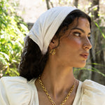 ALBA EARRINGS | GOLD worn on model — Mountain & Moon Chateau Soleil campaign