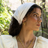 RUE NECKLACE | GOLD worn on model — Mountain & Moon Chateau Soleil campaign