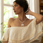 Silver butterfly pendant necklace featuring Rainbow Moonstone and Labradorite, the Rue style — Mountain & Moon Chateau Soleil