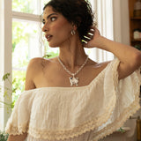Silver butterfly pendant necklace featuring Rainbow Moonstone and Labradorite, the Rue style — Mountain & Moon Chateau Soleil