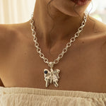 RUE NECKLACE | SILVER worn on model — Mountain & Moon Chateau Soleil campaign