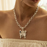 RUE NECKLACE | SILVER worn on model — Mountain & Moon Chateau Soleil campaign
