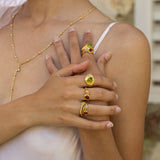 Handmade gold cabochon cocktail ring with Glass Peridot detail — Mountain & Moon Chateau Soleil jewellery