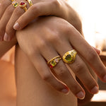 Gold stacking ring featuring Glass Peridot and natural Peridot, the Lumi style — Mountain & Moon Chateau Soleil