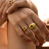Gold stacking ring featuring Glass Peridot and natural Peridot, the Lumi style — Mountain & Moon Chateau Soleil