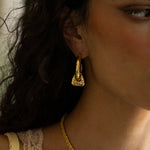 Gold hammered huggie hoop earrings featuring Tigers Eye, the Artemis style — Mountain & Moon Chateau Soleil