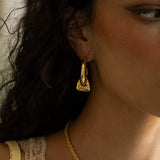 Gold hammered huggie hoop earrings featuring Tigers Eye, the Artemis style — Mountain & Moon Chateau Soleil