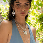 Skye silver layering chain necklace with White CZ worn by model — Mountain & Moon Chateau Soleil collection