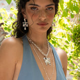 Skye silver layering chain necklace with White CZ worn by model — Mountain & Moon Chateau Soleil collection