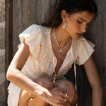Handmade silver hammered huggie hoop earrings with Dalmatian Jasper detail — Mountain & Moon Chateau Soleil jewellery