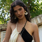 Mixed metal two-tone hoop earrings featuring Mother of Pearl, the Soleil style — Mountain & Moon Chateau Soleil