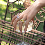 Glass Peridot gold cabochon cocktail ring from the Chateau Soleil collection by Mountain & Moon — Soraya