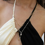 Gold layering chain necklace featuring Rainbow Moonstone, the Skye style — Mountain & Moon Chateau Soleil