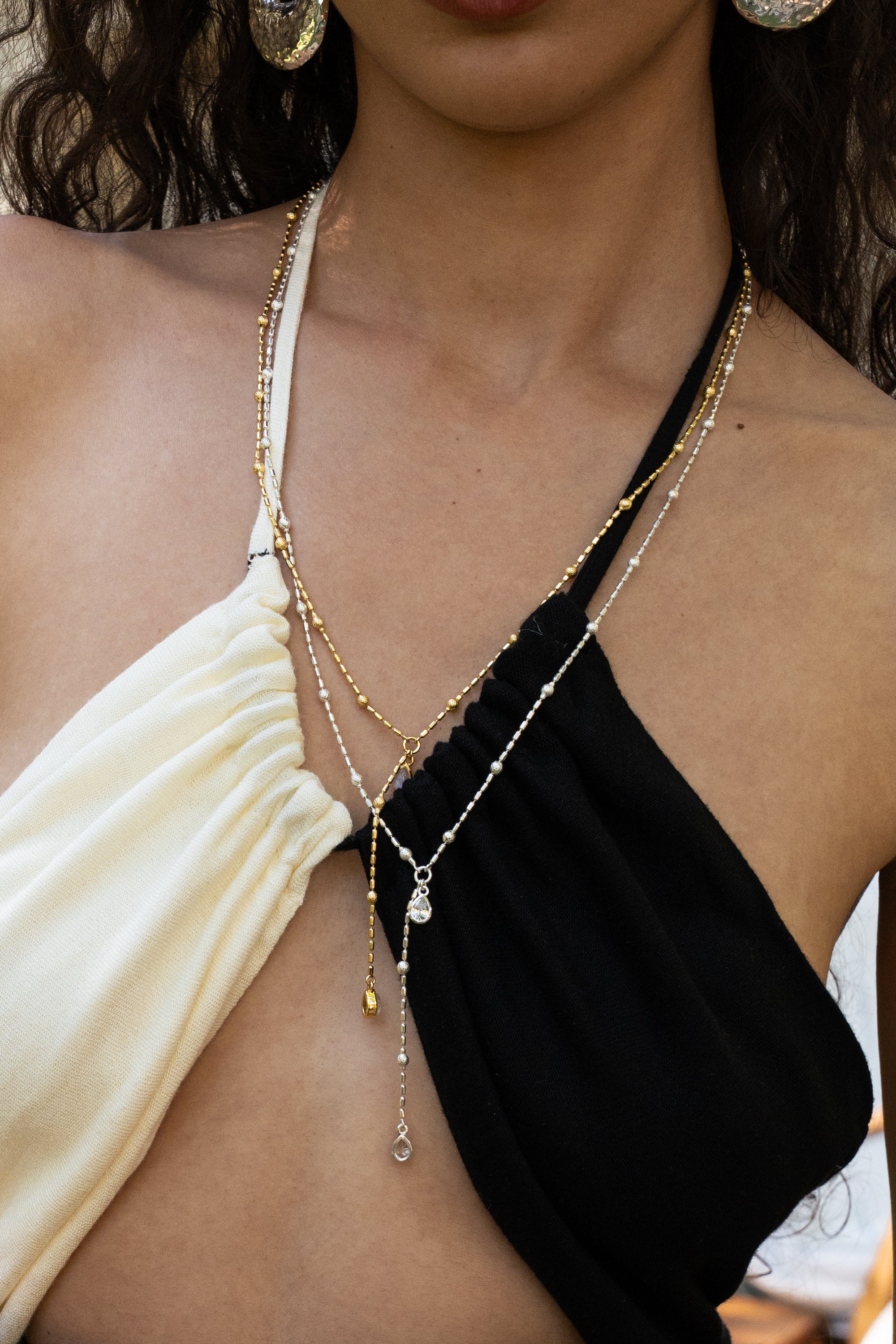 Gold layering chain necklace featuring Rainbow Moonstone, the Skye style — Mountain & Moon Chateau Soleil