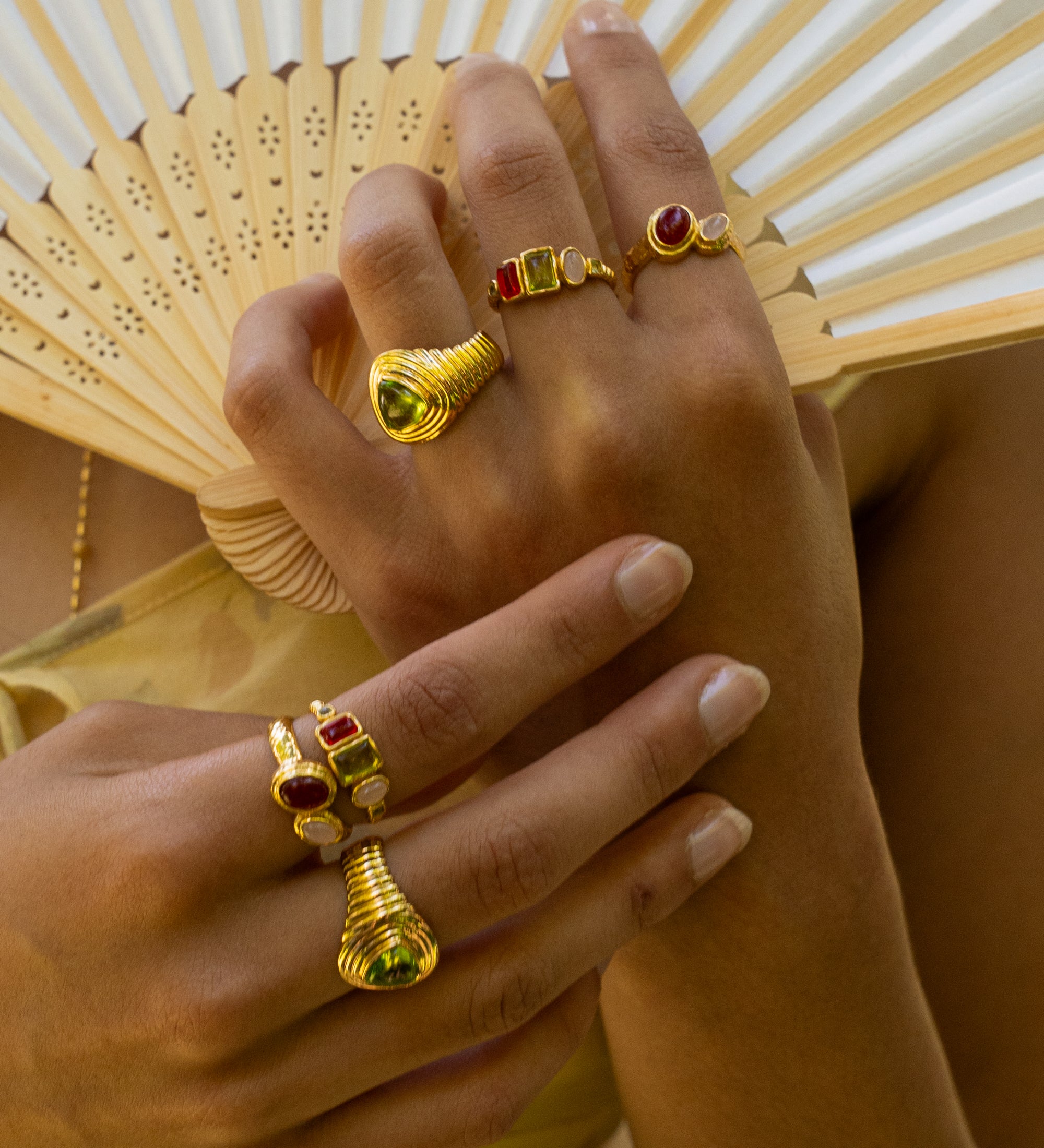 SORAYA RING | GOLD worn on model — Mountain & Moon Chateau Soleil campaign