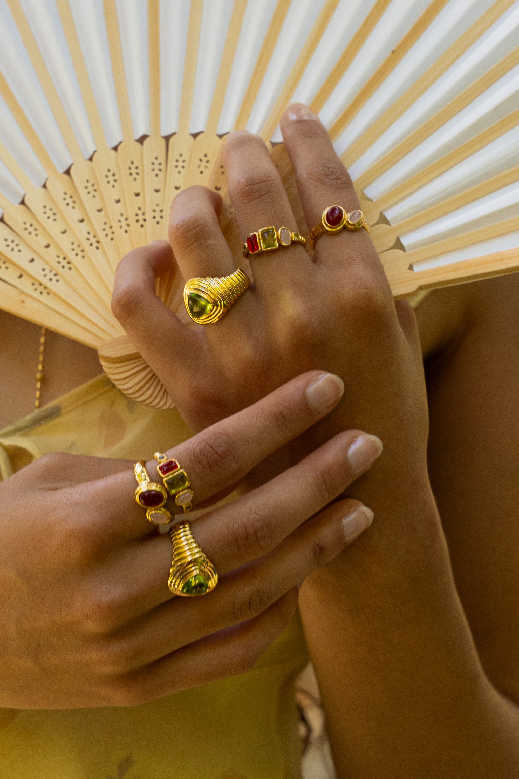 SORAYA RING | GOLD worn on model — Mountain & Moon Chateau Soleil campaign
