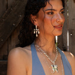 Handmade silver chandelier drop earrings with Glass Blue Topaz detail — Mountain & Moon Chateau Soleil jewellery