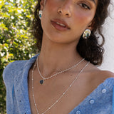 Handmade silver hammered oval stud earrings with Glass Blue Topaz and Freshwater Pearl detail — Mountain & Moon Chateau Soleil jewellery