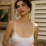 Gold long dangle earrings featuring Rainbow Moonstone and Glass Pearl, the Liberty style — Mountain & Moon Chateau Soleil