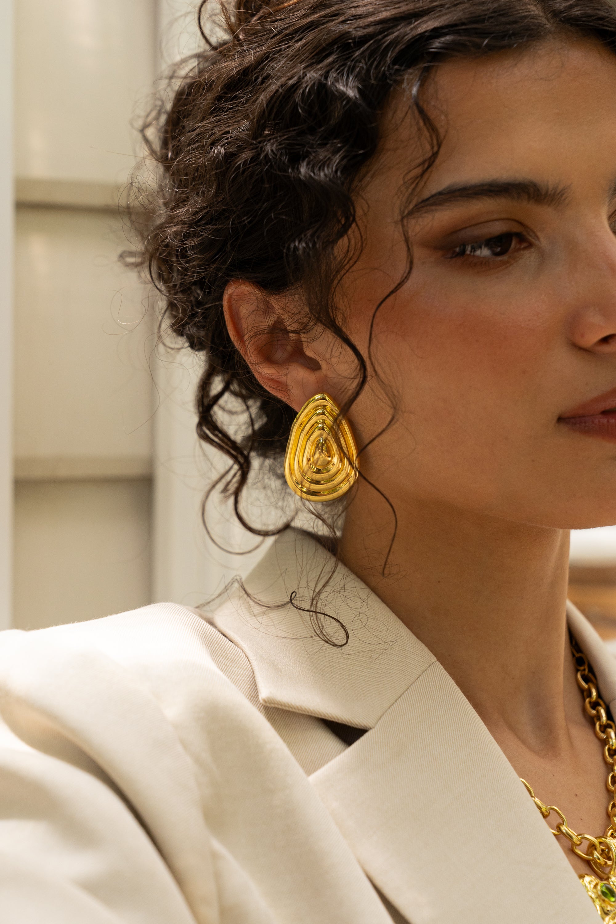 Gold sculptural teardrop stud earrings, the Salma style — Mountain & Moon Chateau Soleil
