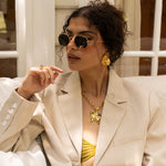 Handmade gold sculptural teardrop stud earrings — Mountain & Moon Chateau Soleil jewellery