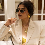 Handmade gold sculptural teardrop stud earrings — Mountain & Moon Chateau Soleil jewellery