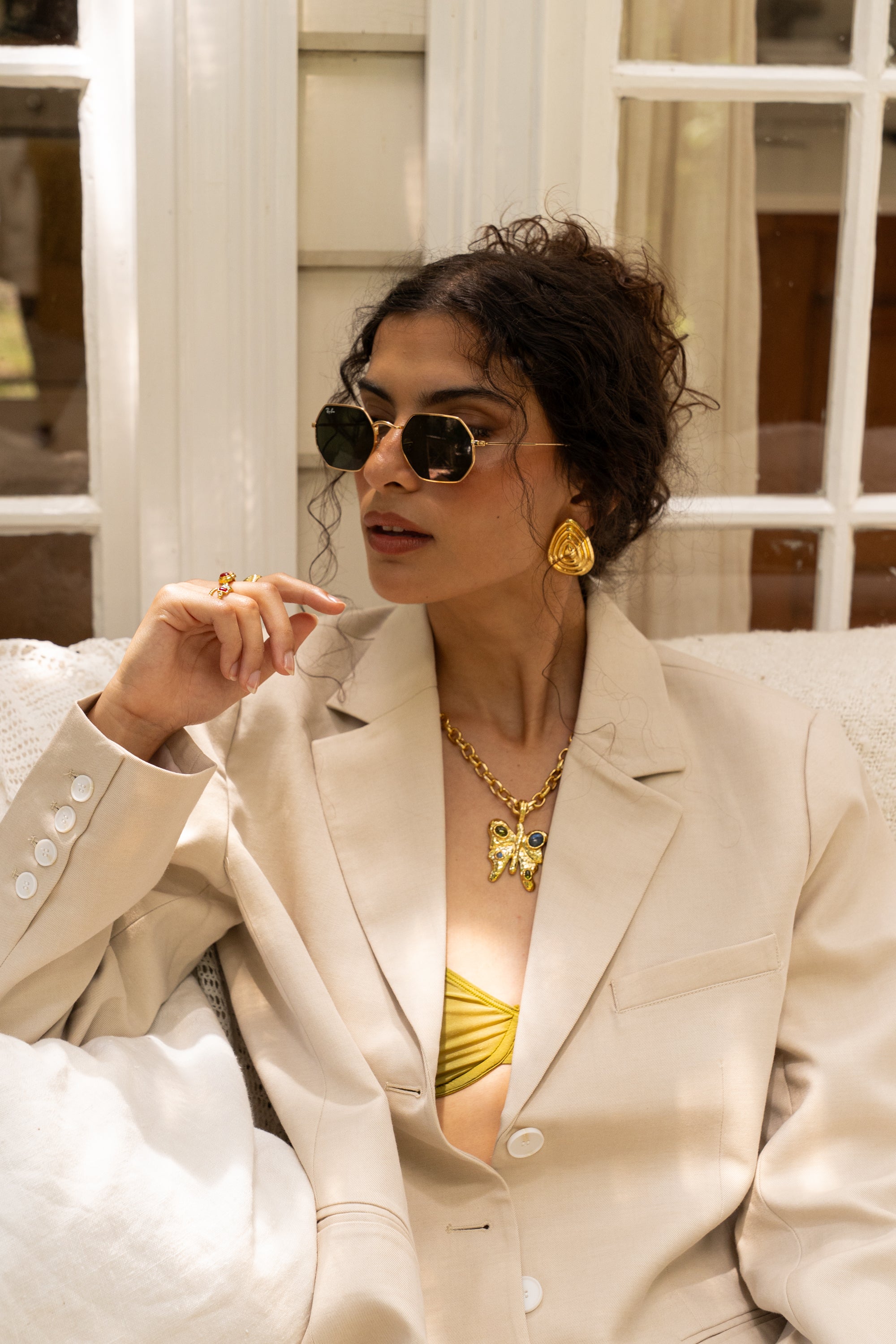 Handmade gold sculptural teardrop stud earrings — Mountain & Moon Chateau Soleil jewellery