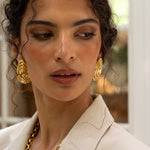 Gold sculptural teardrop stud earrings from the Chateau Soleil collection by Mountain & Moon — Salma
