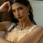 Tigers Eye gold hammered huggie hoop earrings from the Chateau Soleil collection by Mountain & Moon — Artemis