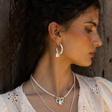 Handmade silver charm necklace with Glass Sky Blue Topaz, Labradorite and Freshwater Pearl detail — Mountain & Moon Chateau Soleil jewellery