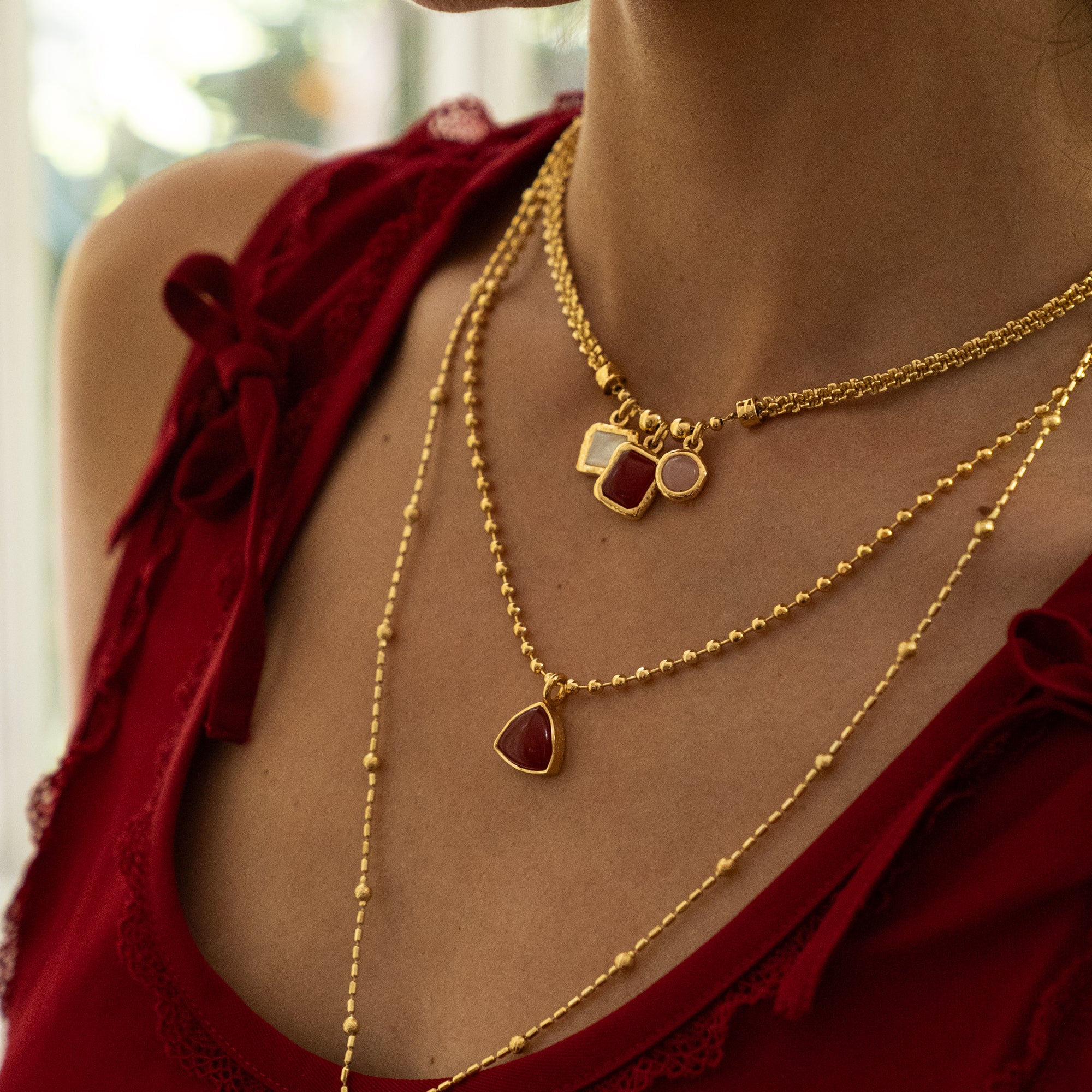 Gold pendant necklace featuring Ruby Quartz, the Emery style — Mountain & Moon Chateau Soleil
