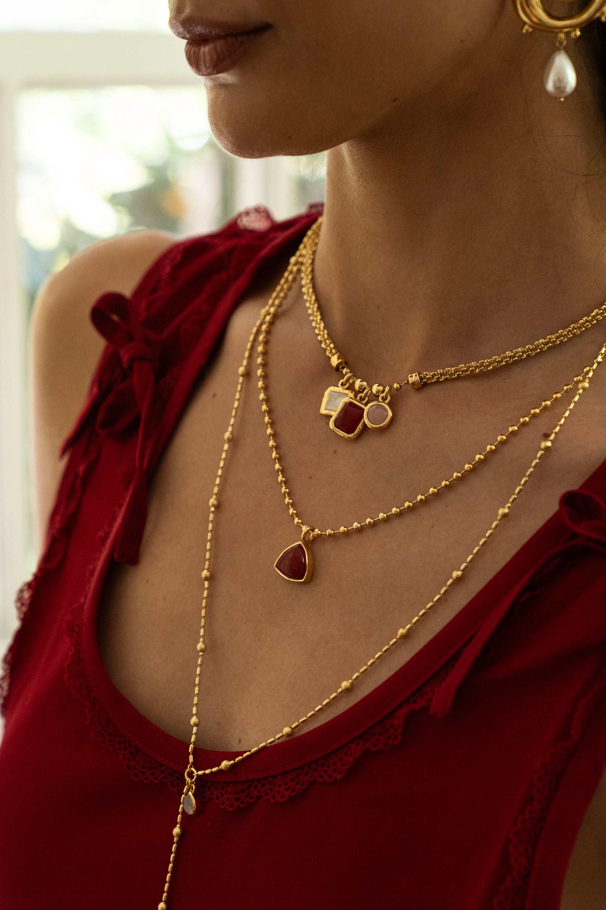 Gold pendant necklace featuring Ruby Quartz, the Emery style — Mountain & Moon Chateau Soleil