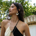 Handmade mixed metal two-tone hoop earrings with Mother of Pearl detail — Mountain & Moon Chateau Soleil jewellery