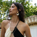 Handmade mixed metal two-tone hoop earrings with Mother of Pearl detail — Mountain & Moon Chateau Soleil jewellery