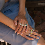 Rainbow Moonstone and Glass Peridot silver stacking ring from the Chateau Soleil collection by Mountain & Moon — Lumi