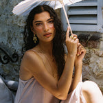 Crystal Quartz gold chandelier drop earrings from the Chateau Soleil collection by Mountain & Moon — Fleur
