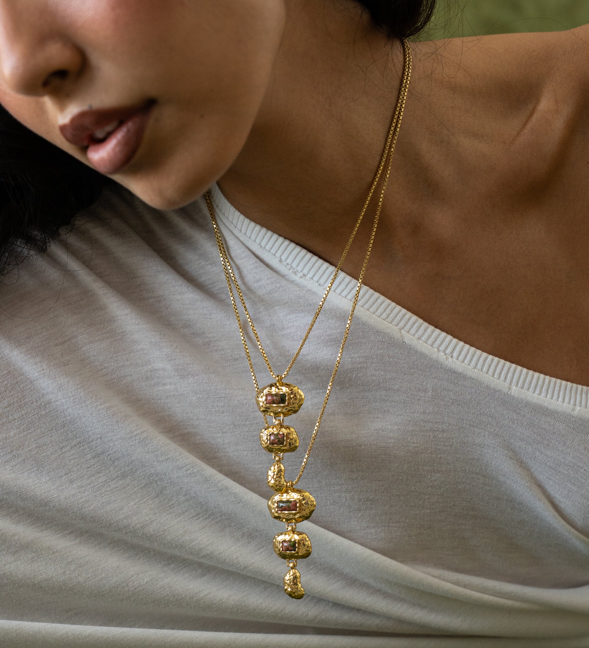 OLIVE NECKLACE GOLD — Mountain & Moon ODYSSEY W26 campaign