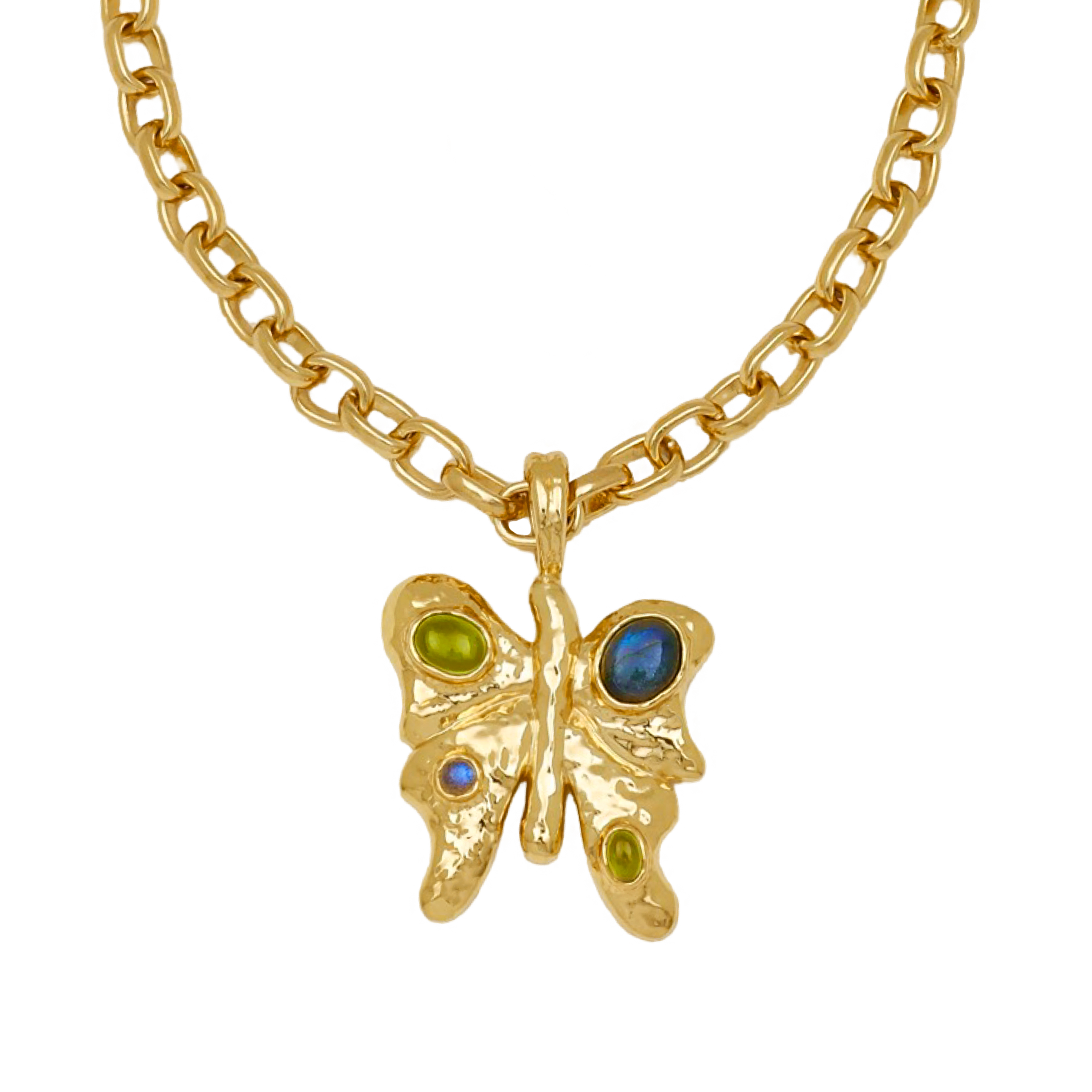 Rue gold butterfly pendant necklace product detail — Mountain & Moon Chateau Soleil