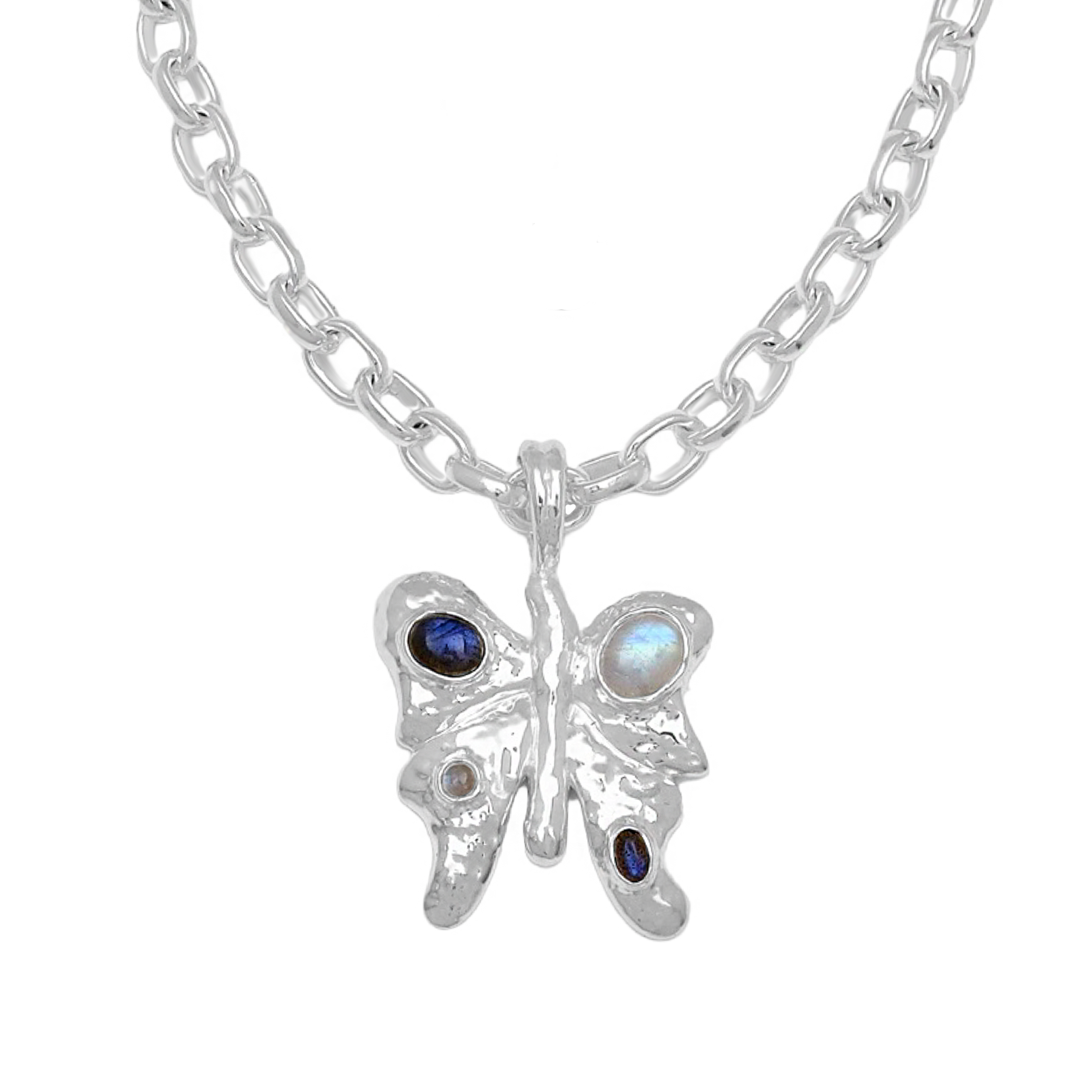 Rue silver butterfly pendant necklace product detail — Mountain & Moon Chateau Soleil