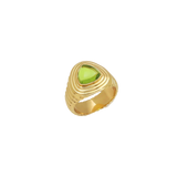 Soraya gold cabochon cocktail ring with Glass Peridot — Mountain & Moon Chateau Soleil collection