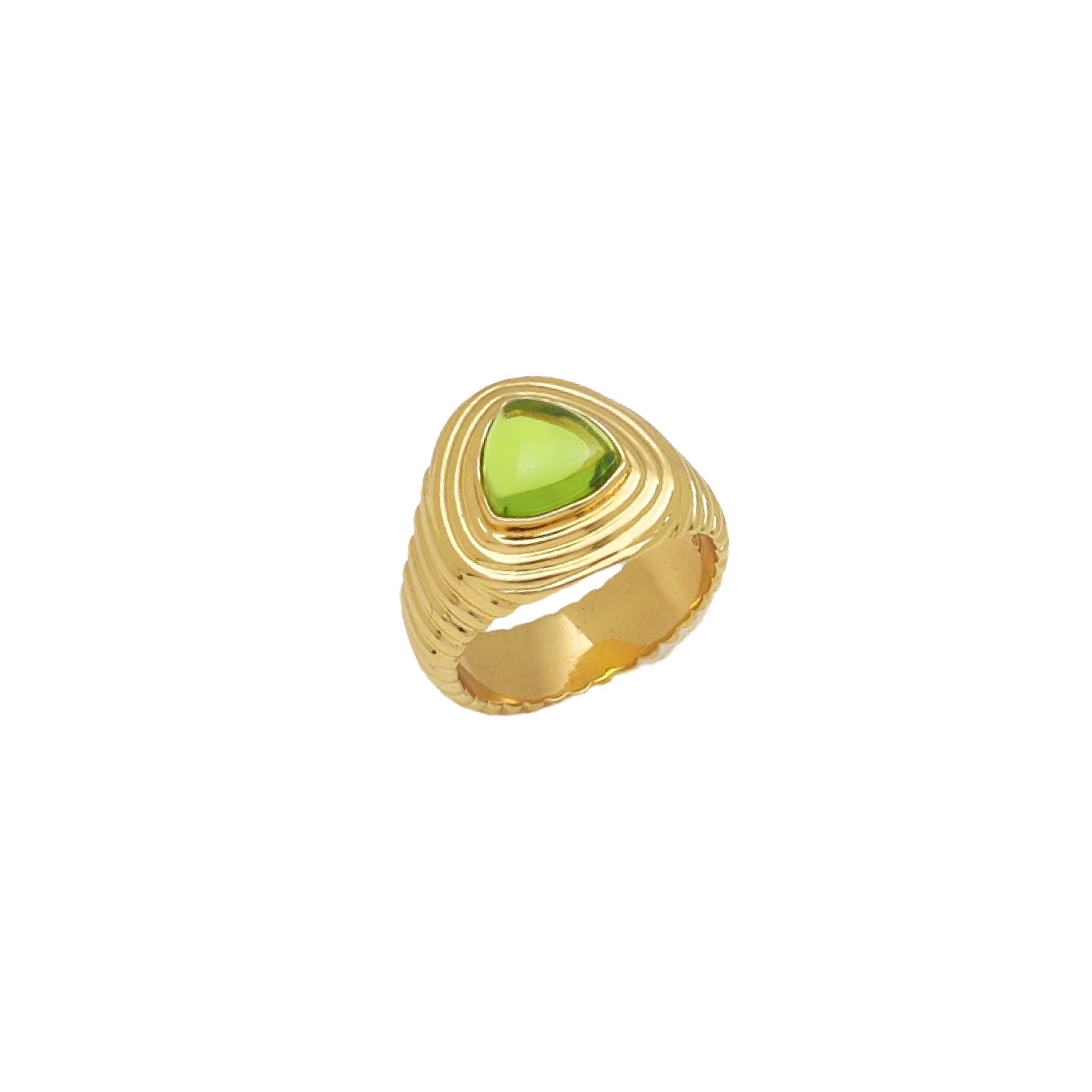 Soraya gold cabochon cocktail ring with Glass Peridot — Mountain & Moon Chateau Soleil collection