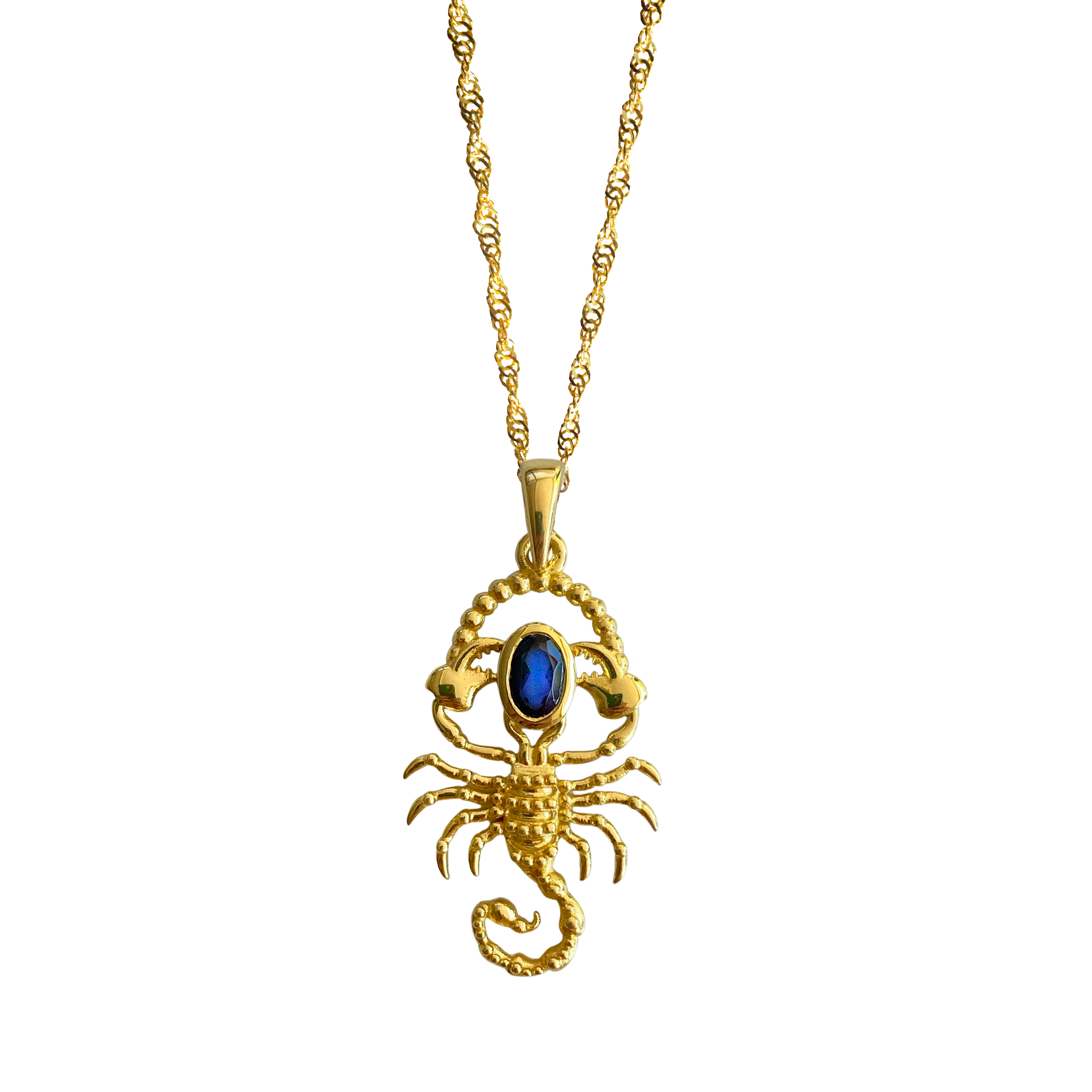 Gold SCORPIO Zodiac Blue Sapphire Starsign Necklace charm Mountain Moon –  Mountain & Moon